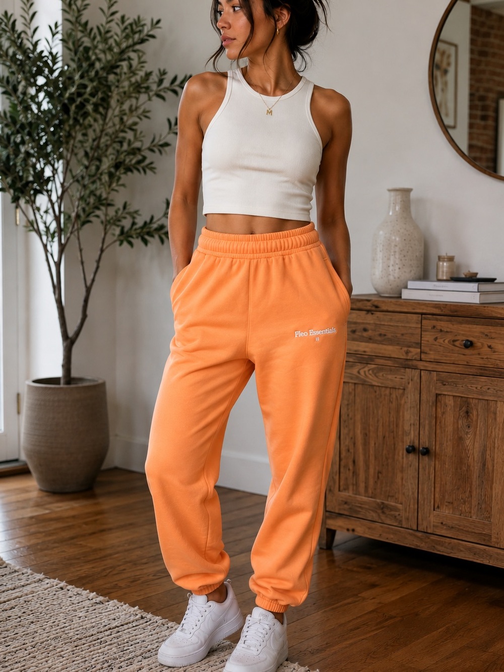 FLEO Essentials Boyfriend Sweatpants Orange Peach Size M NWT Joggers